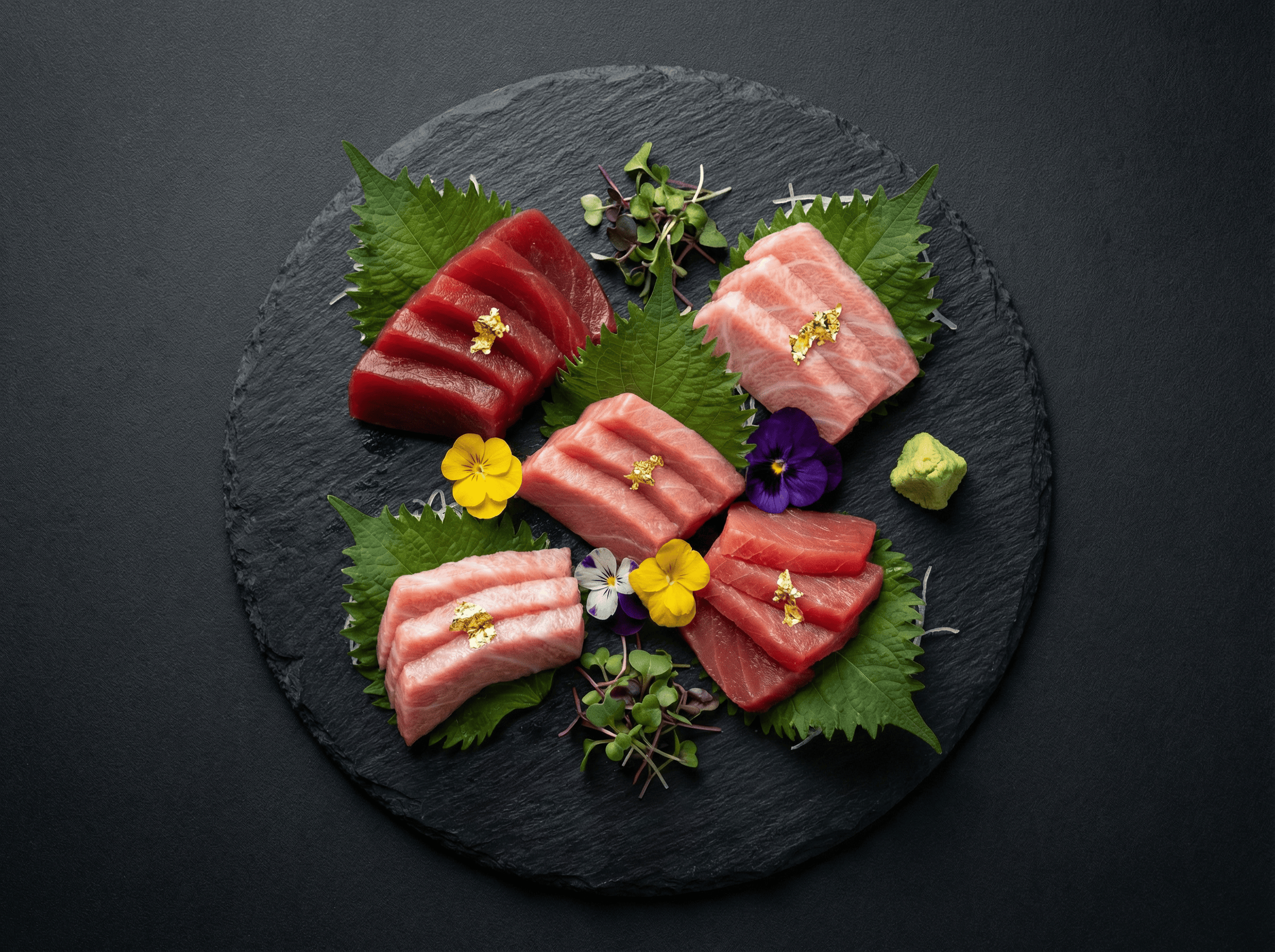 Exquisite sashimi platter with premium hon maguro or kihada maguro cuts